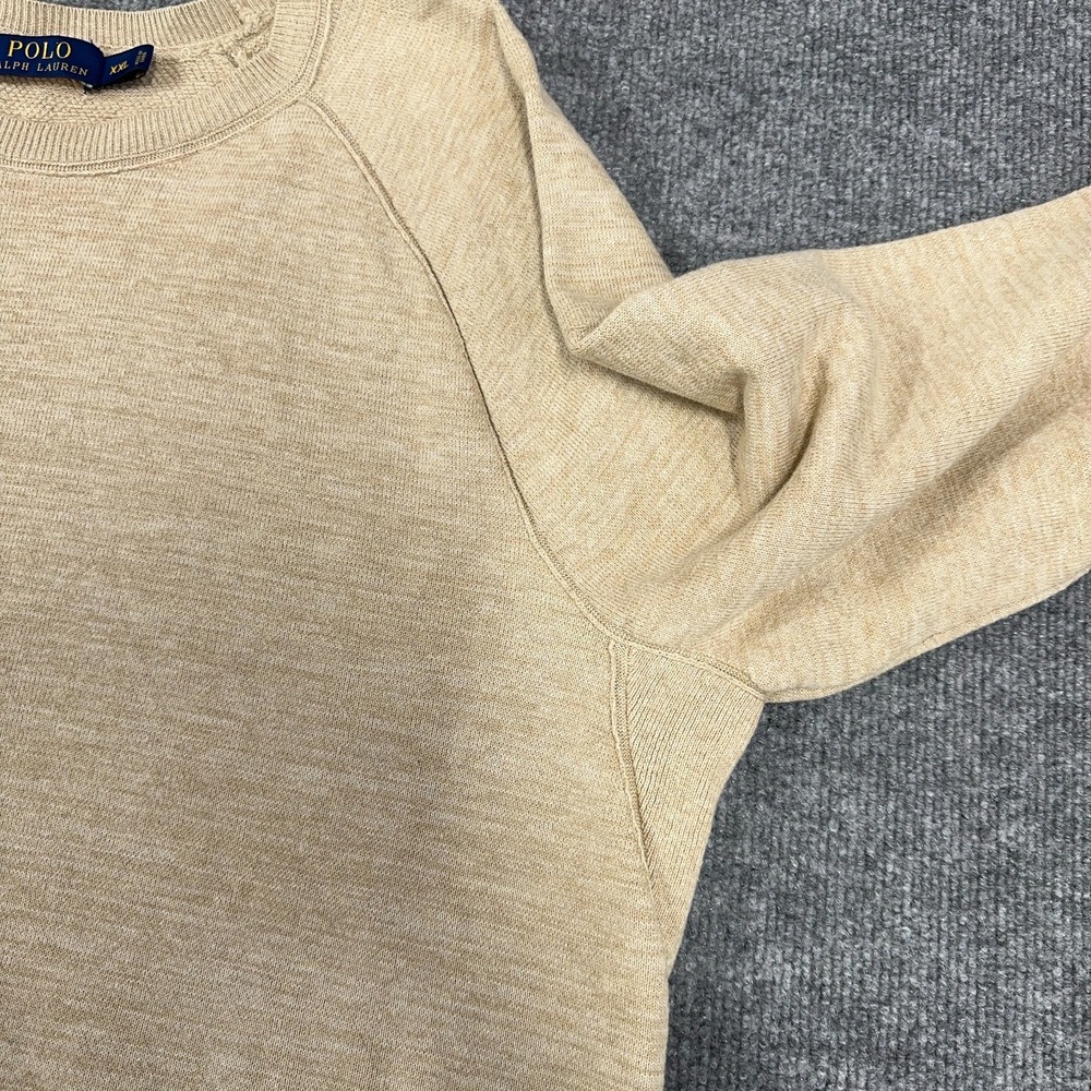 Polo Ralph Lauren Sweater Men 2XL Beige Cream Crewneck Soft Cotton Raglan - Picture 5 of 10